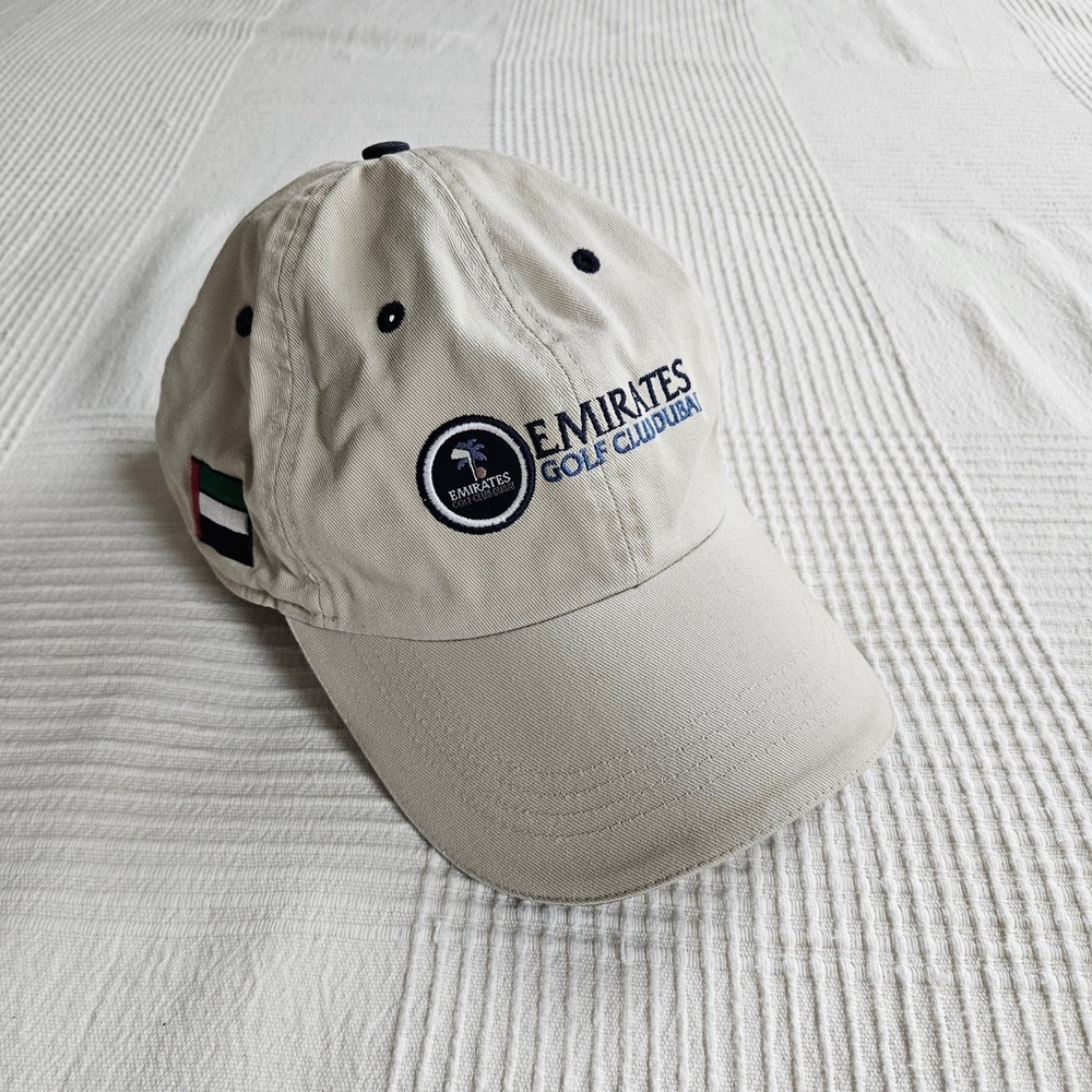 Ahead Vintage Emirates Golf Club Dubai Hat Tan Khaki UAE Flag Strapback Cap Men
